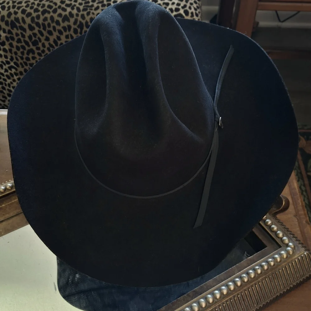 Men's Black Long Oval Felt Hat 7 1/4 American Hat Co. - Picture 2 of 11